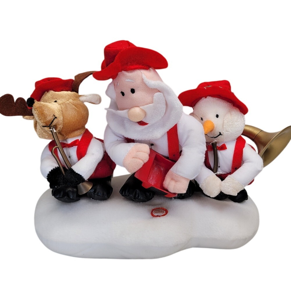 Gemmy Animated Musical Christmas Band Santa Snowman Reindeer Red White Plush